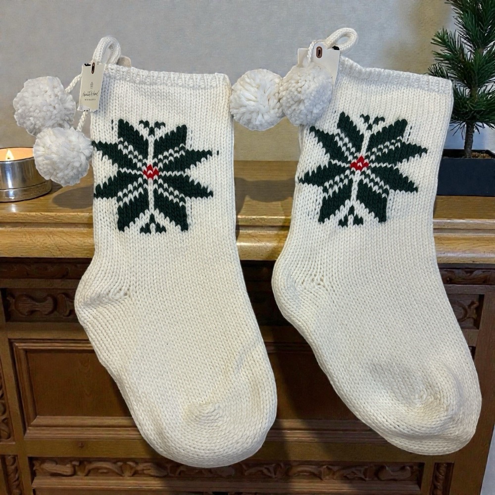 Hearth & Hand Magnolia Green‎ Snowflake Christmas Jacquard Knit Stockings NWT
